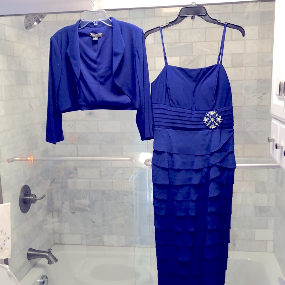 Jessica Howard Cobalt Blue Wedding Dress with Jacket